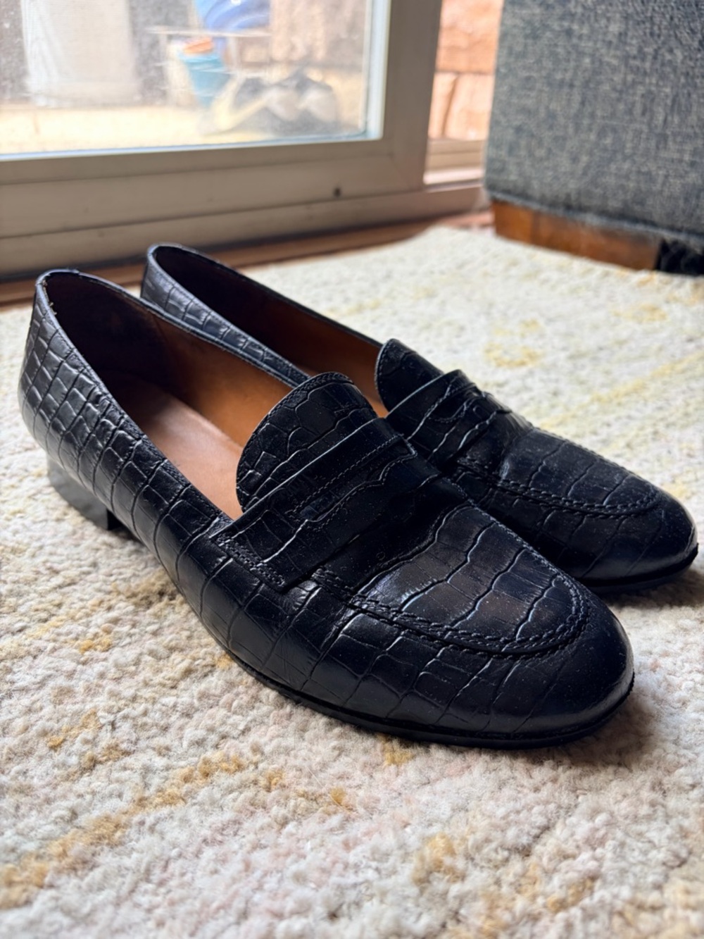 Lauren Ralph Lauren Black Croc-Embossed Leather Penny Loafers